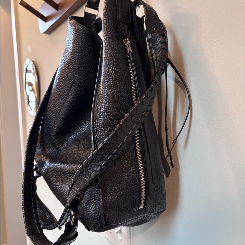 Black Leather Backpack with Braided Straps